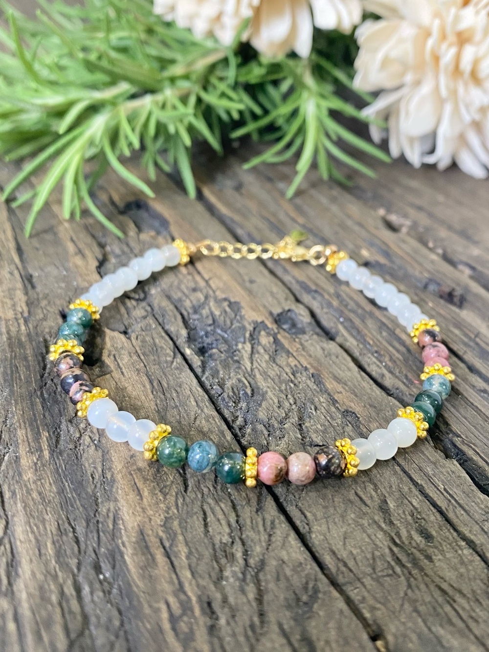 Tiny Multicolor Gemstone Beaded Bracelet, Moonstone